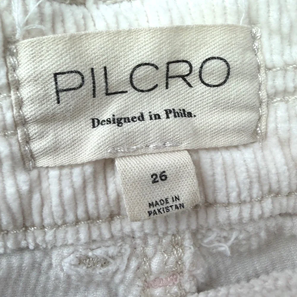 Pilcro Anthropologie Cream Corduroy Utility Carpenter Pants Womens 26 High Rise